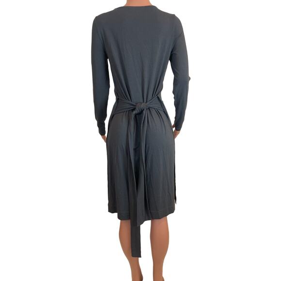 Peruvian Connection Dress Sz M Gray Stretch Knit Tie Waist Slits Casual Stretch - Picture 7 of 12
